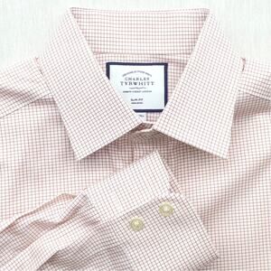 Charles Tyrwhitt Slim Fit Button Down Shirt Mens Medium 15.5 34 Orange Red Plaid